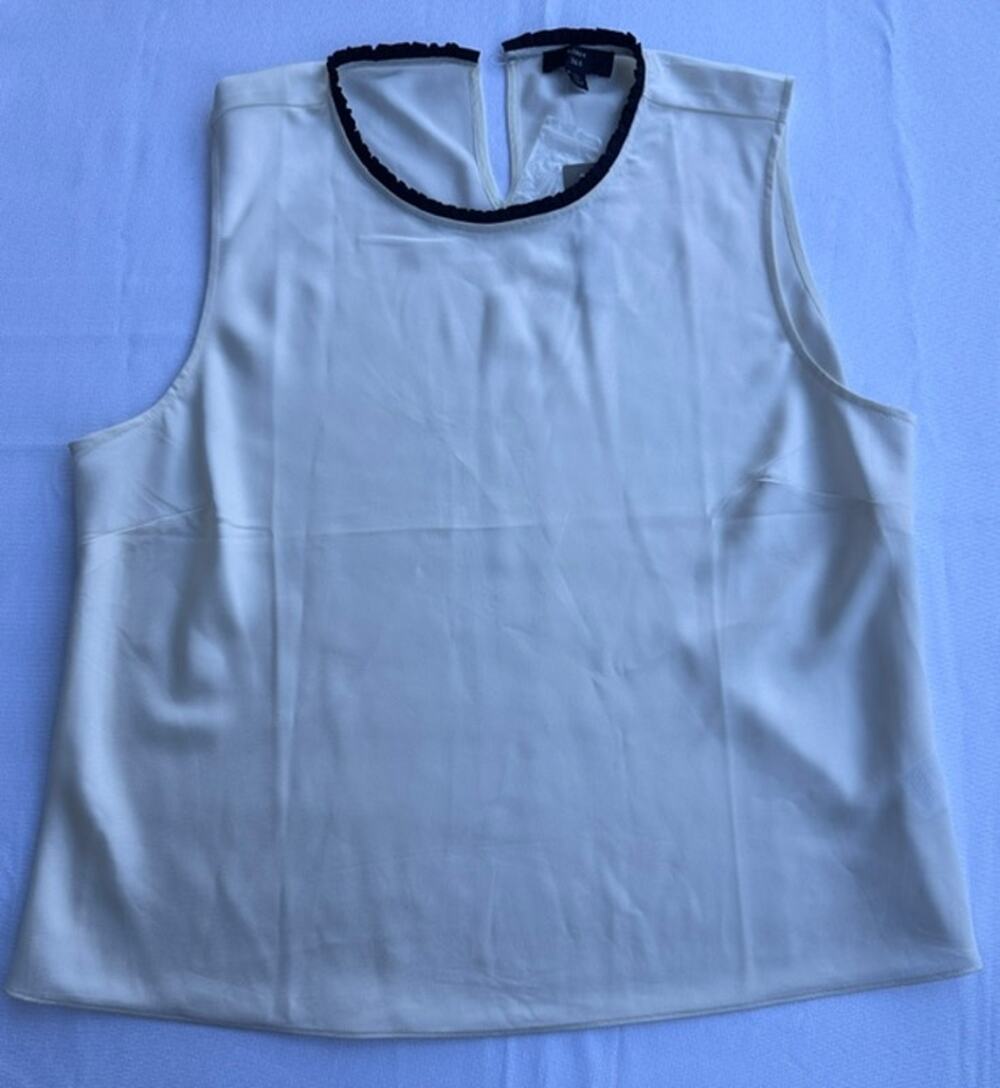 J.Crew 365 Ivory Sleeveless Blouse Black Ruffle Trim Women's XL NWT